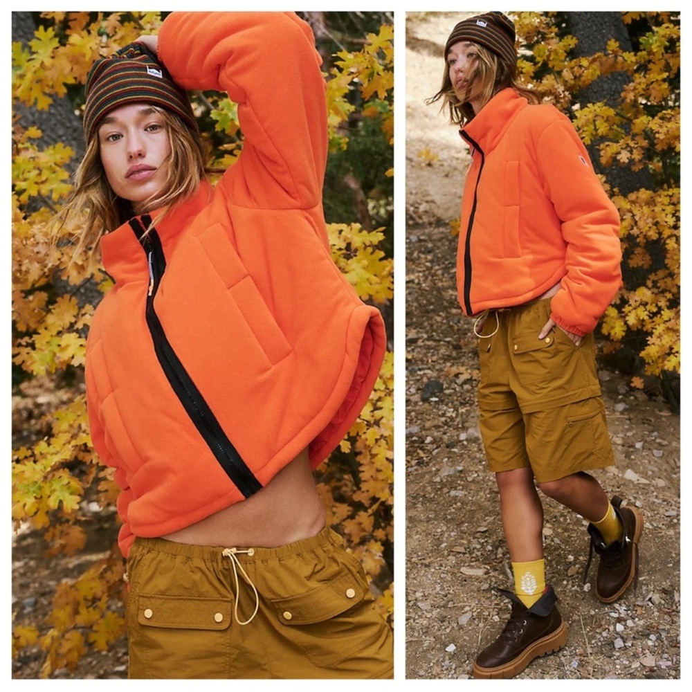 NWT NEW Free People Movement Renegade Fleece Puffer Jacket Orange